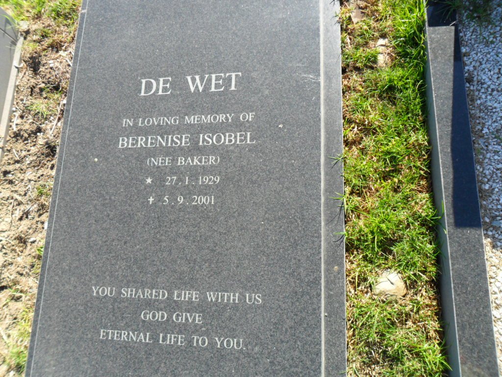 WET Berenise Isobel, de nee BAKER 1929-2001