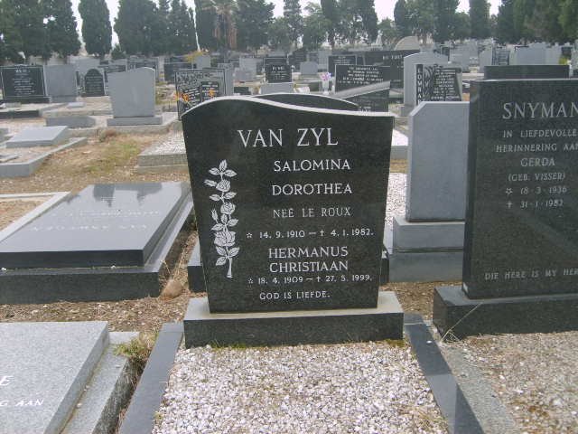 ZYL Hermanus Christiaan, van 1909-1999 &amp; Salomina Dorothea LE ROUX 1910-1982