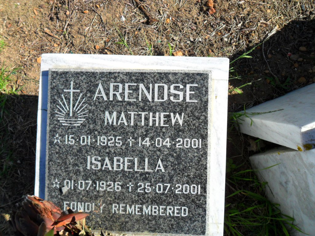 ARENDSE Matthew 1925-2001 &amp; Isabella 1926-2001