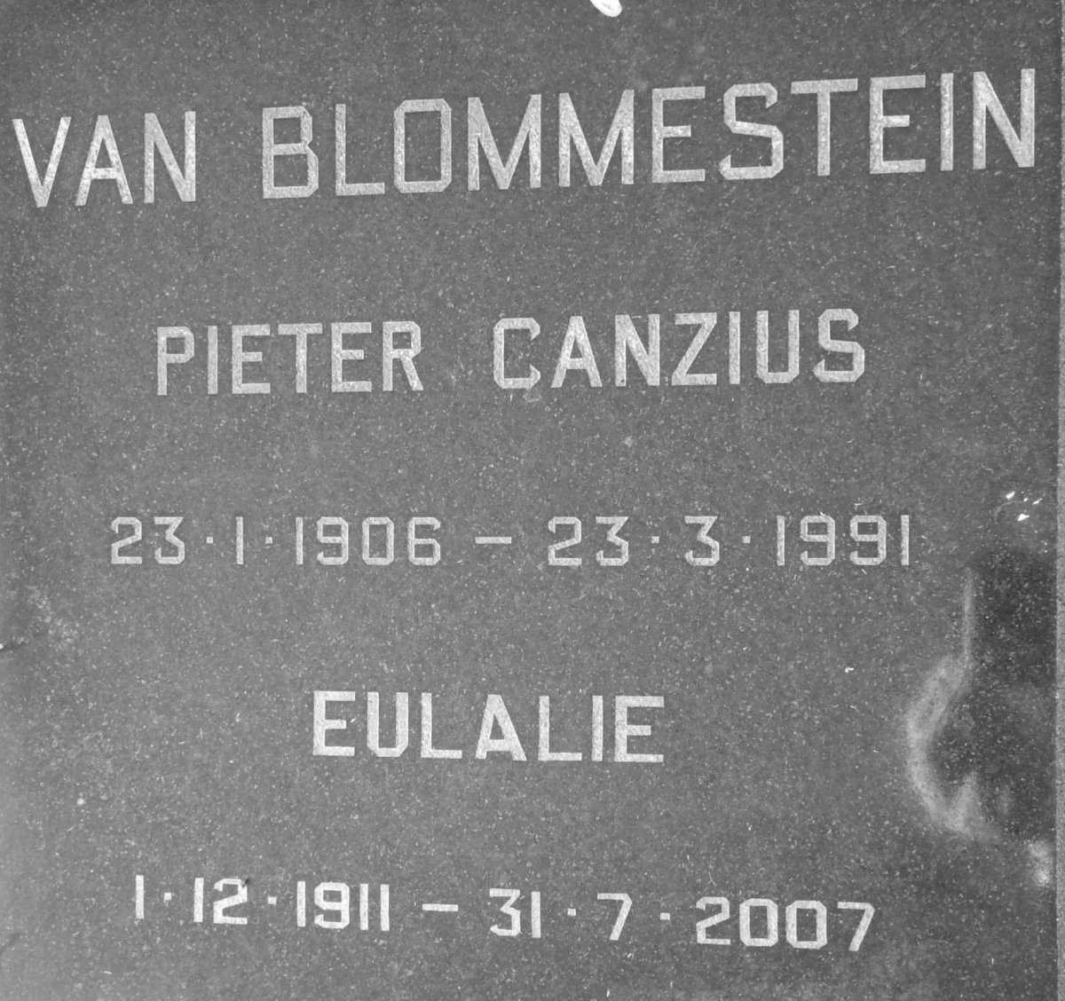 BLOMMESTEIN Pieter Canzius, van 1906-1991 &amp; Eulalie 1911-2007