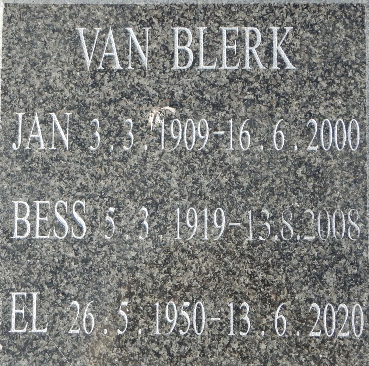 BLERK Jan, van 1909-2000 &amp; Bess 1919-2008 :: VAN BLERK El 1950-2020