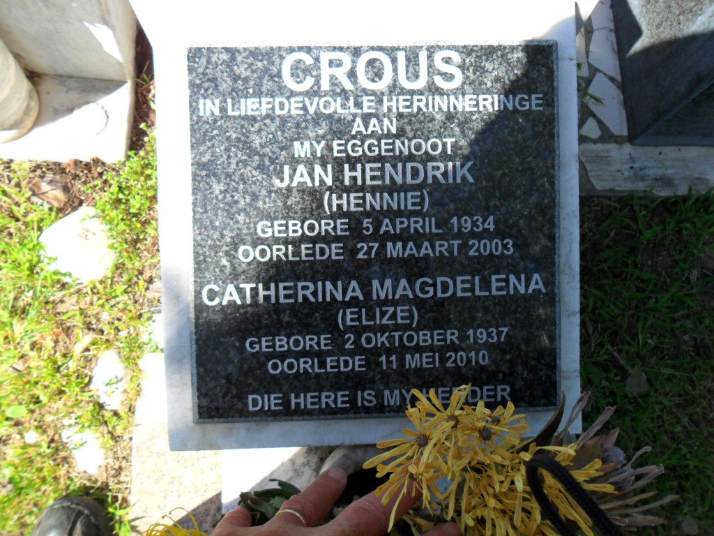 CROUS Jan Hendrik 1934-2003 &amp; Catherina Magdelena 1937-2010