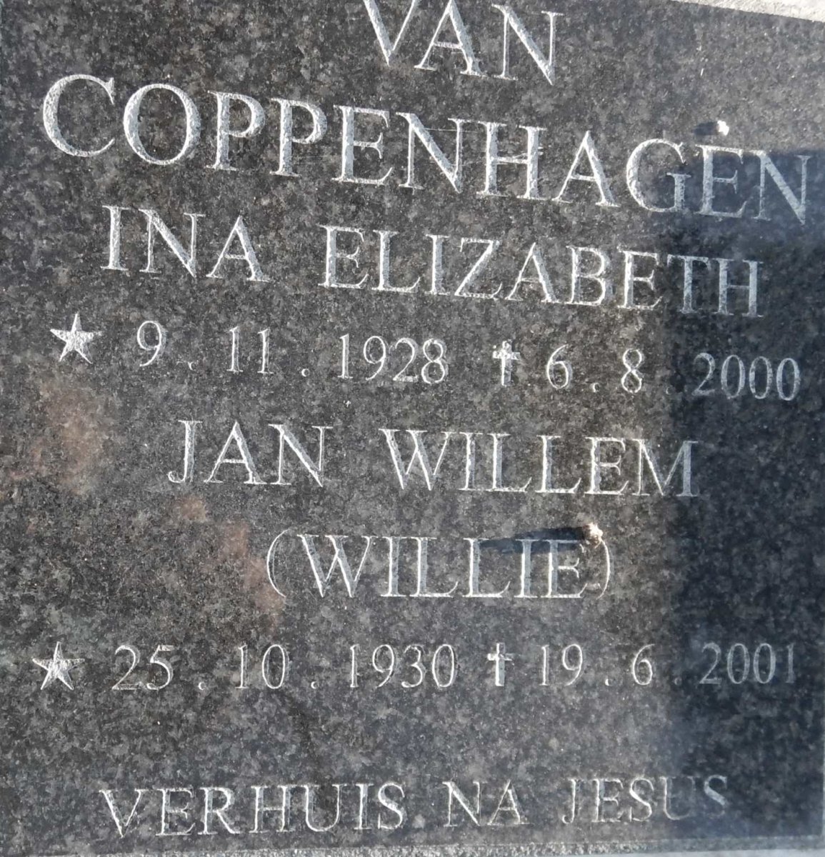 COPPENHAGEN Jan Willem, van 1930-2001 &amp; Ina Elizabeth 1928-2000