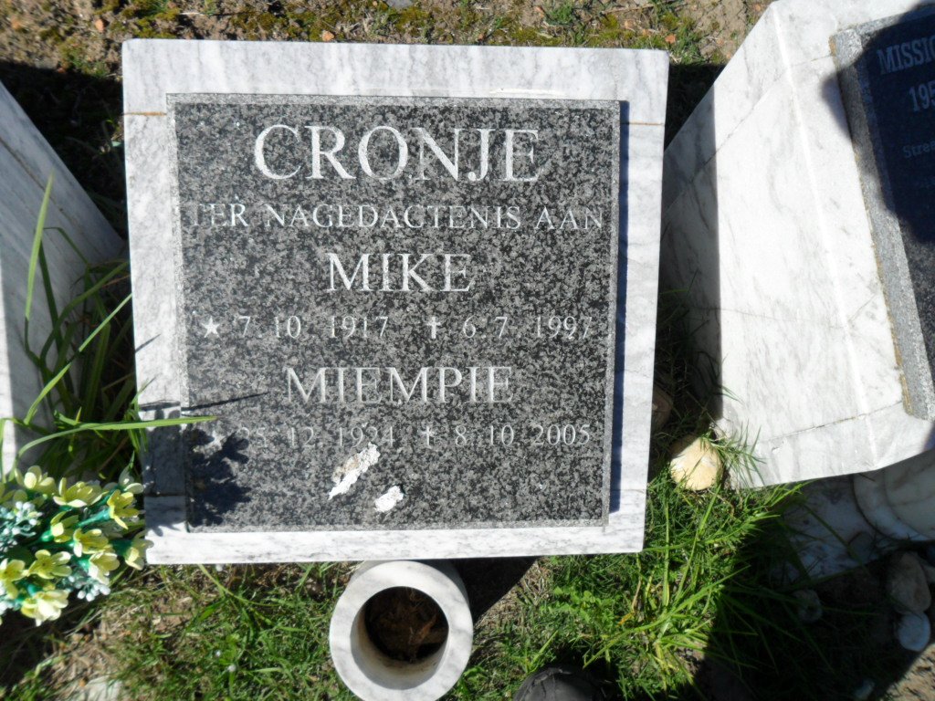 CRONJE Mike 1917-1997 &amp; Miempie 1924-2005