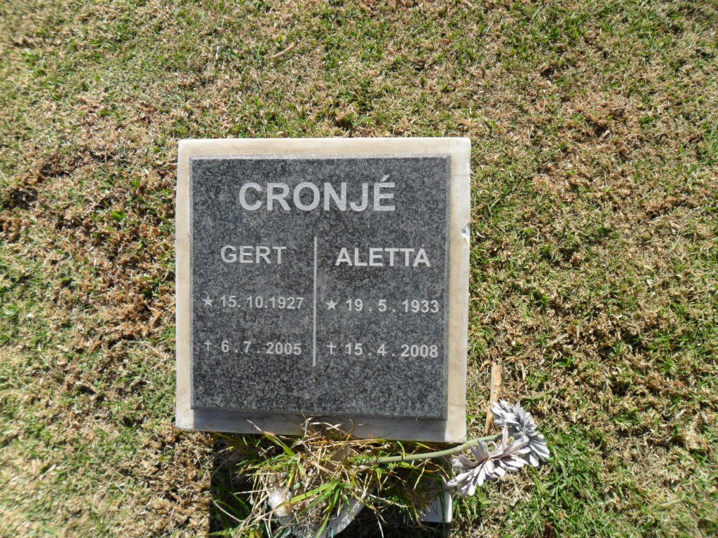 CRONJÉ Gert 1927-2005 &amp; Aletta 1933-2008