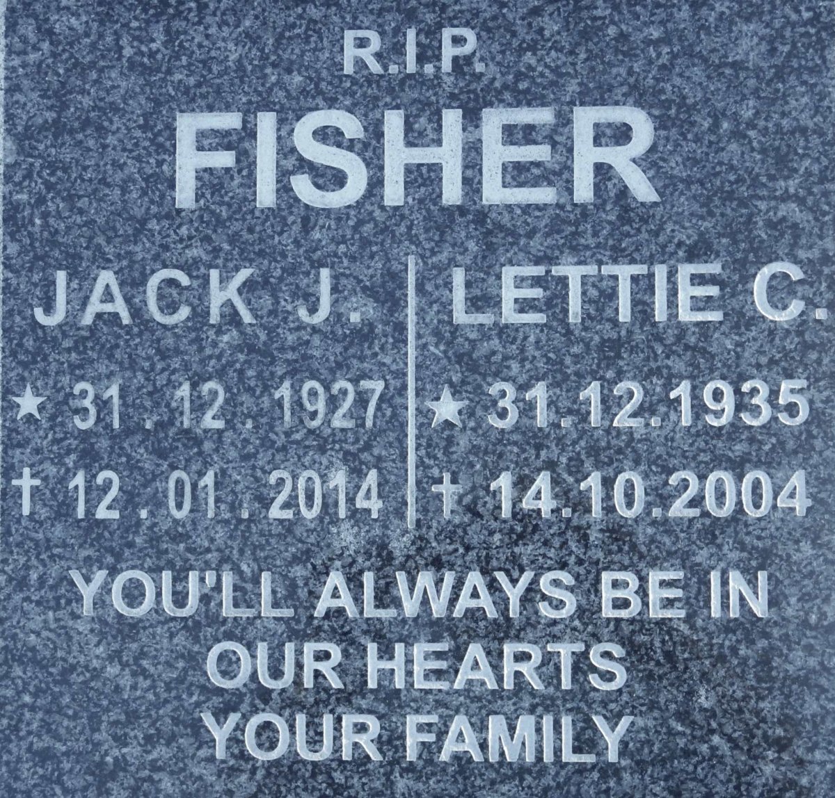 FISHER Jack J. 1927-2014 &amp; Lettie C. 1935-2004