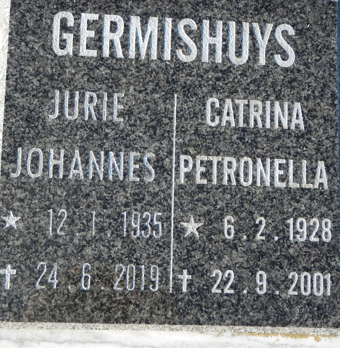 GERMISHUYS Jurie Johannes 1935-2019 &amp; Catrina Petronella 1928-2001