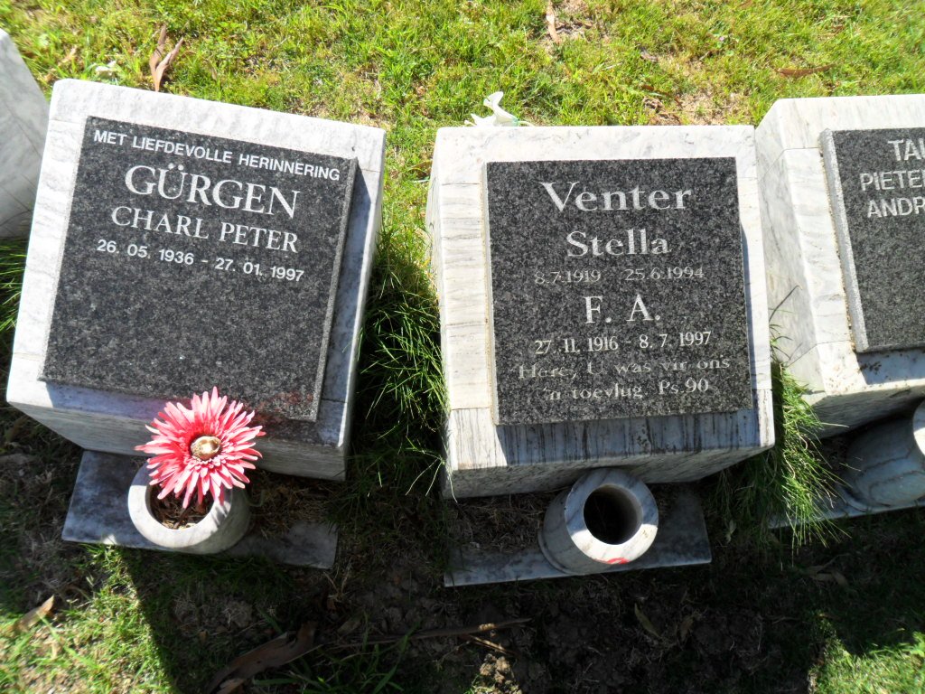 GÜRGEN Charl Peter 1936-1997 :: VENTERr F.A. 1916-1997 &amp; Stella 1919-1994