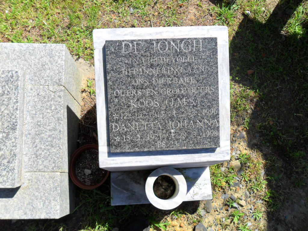 JONGH J.M.S., de 1915-1996 &amp; Danetta Johanna 1921-1998