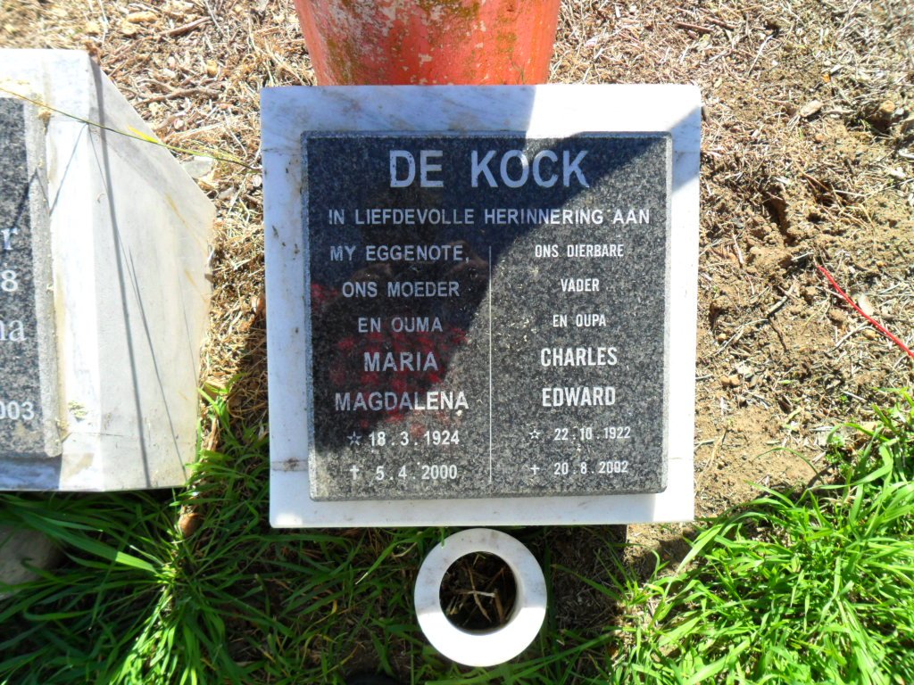 KOCK Charles Edward, de 1922-2002 &amp; Maria Magdalena 1924-2000