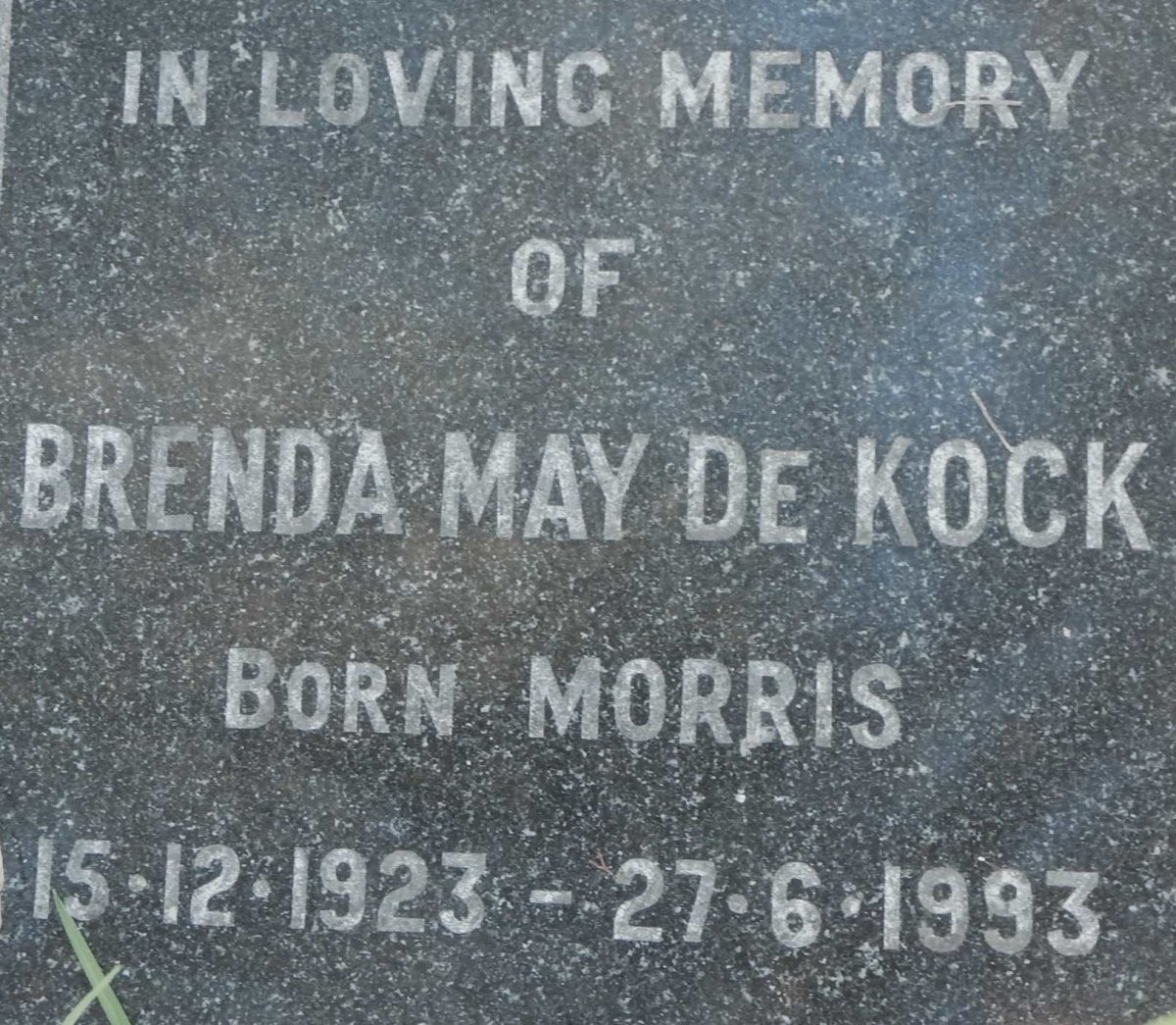 KOCK Brenda May, de nee MORRIS 1923-1993