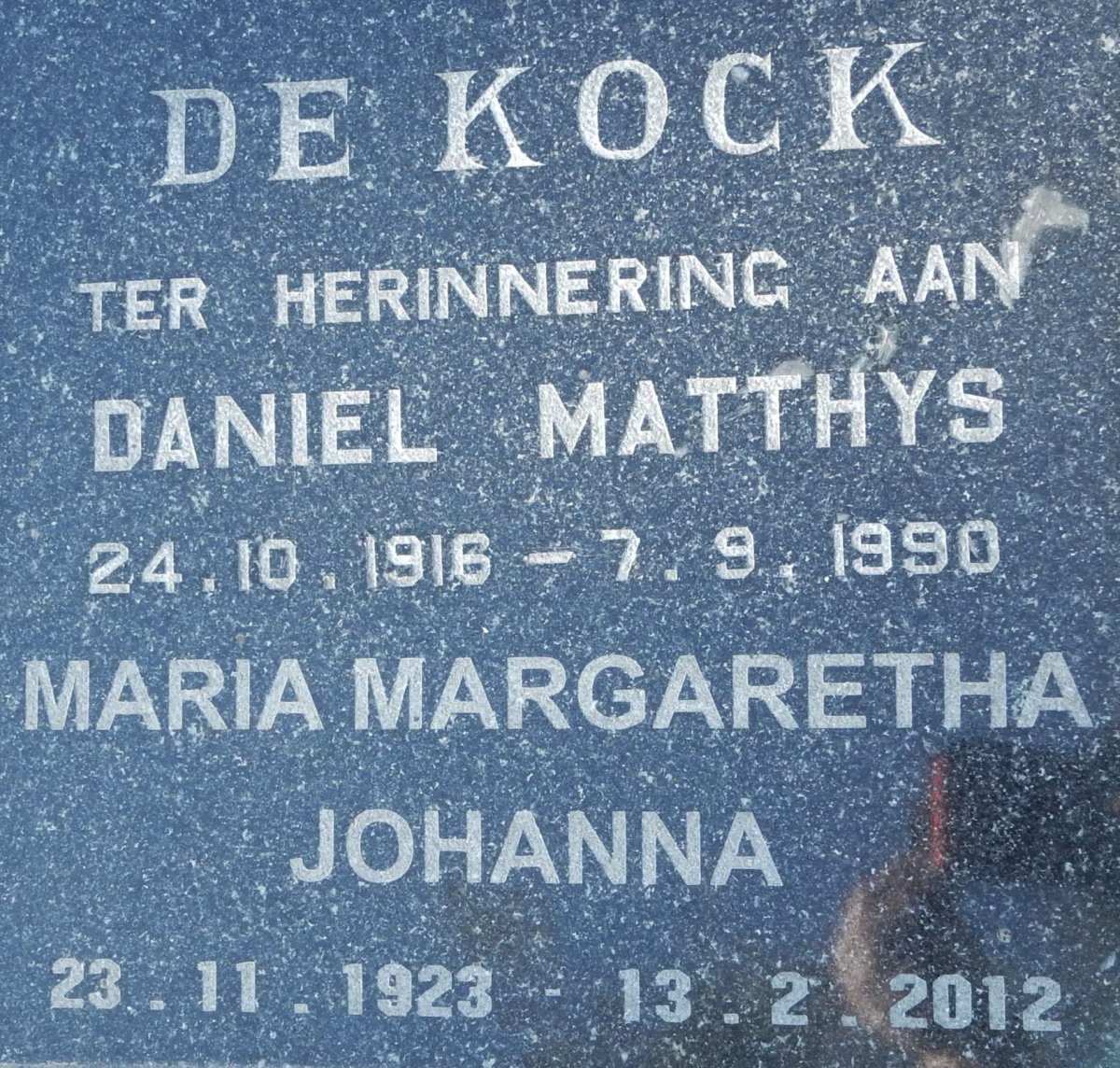 KOCK Daniel Matthys, de 1916-1990 &amp; Maria Margaretha Johanna 1923-2012