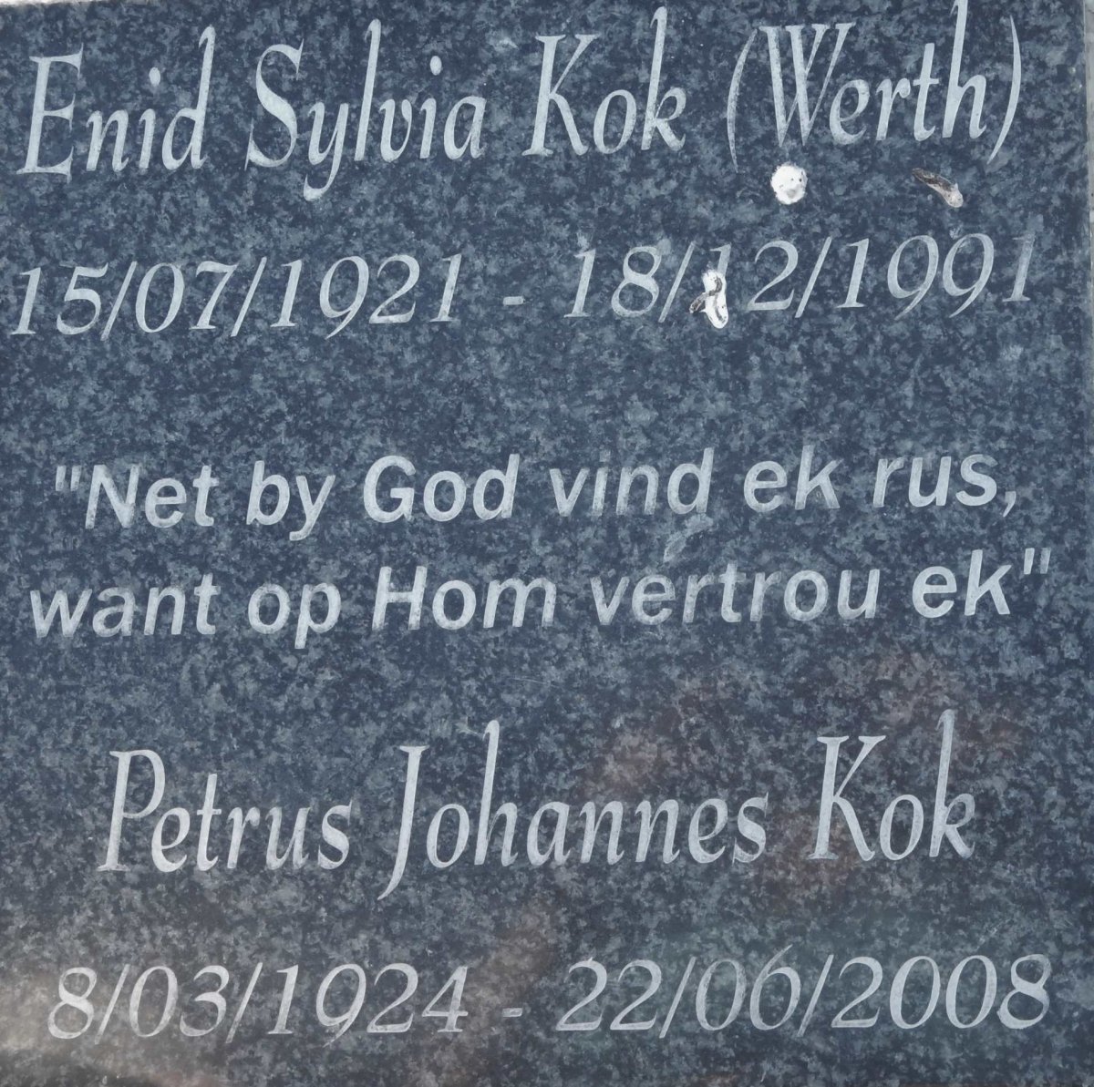 KOK Petrus Johannes 1924-2008 &amp; Enid Sylvia WERTH 1921-1991