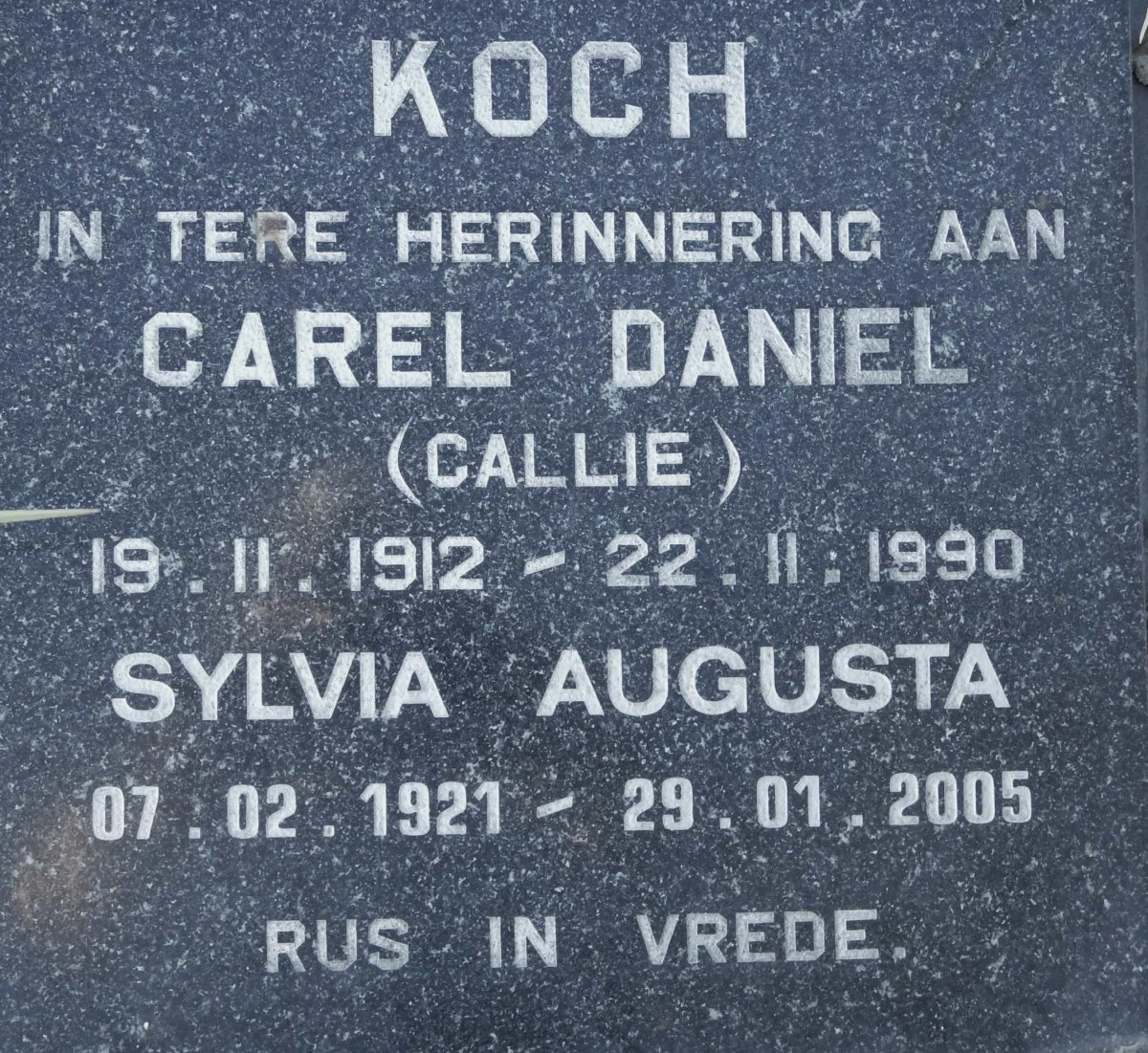 KOCH Carel Daniel 1912-1990 &amp; Sylvia Augusta 1921-2005