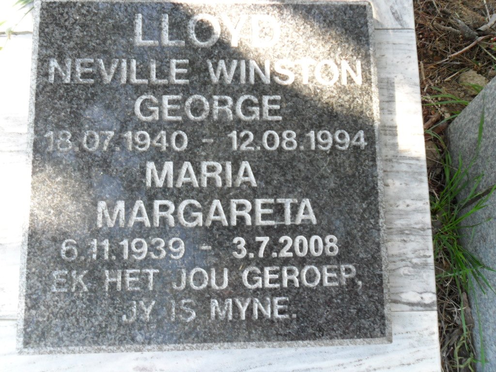 LLOYD Neville Winston George 1940-1994 &amp; Maria Margareta 1939-2008