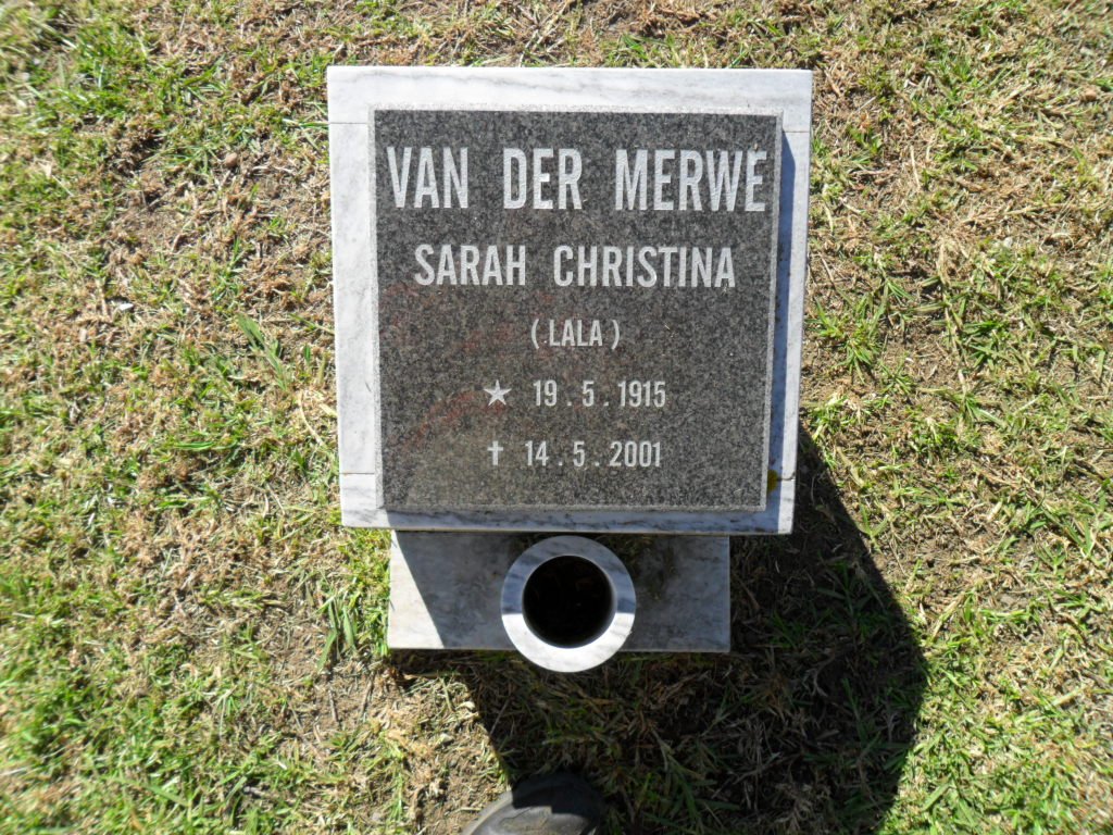 MERWE Sarah Christina, van der 1915-2001