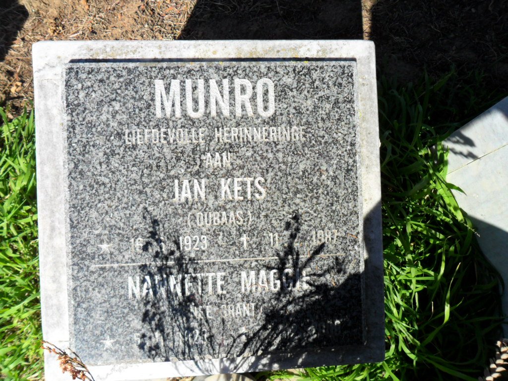 MUNRO Jan Kets 1923-1987 &amp; Nannete Maggie GRANT 192?-