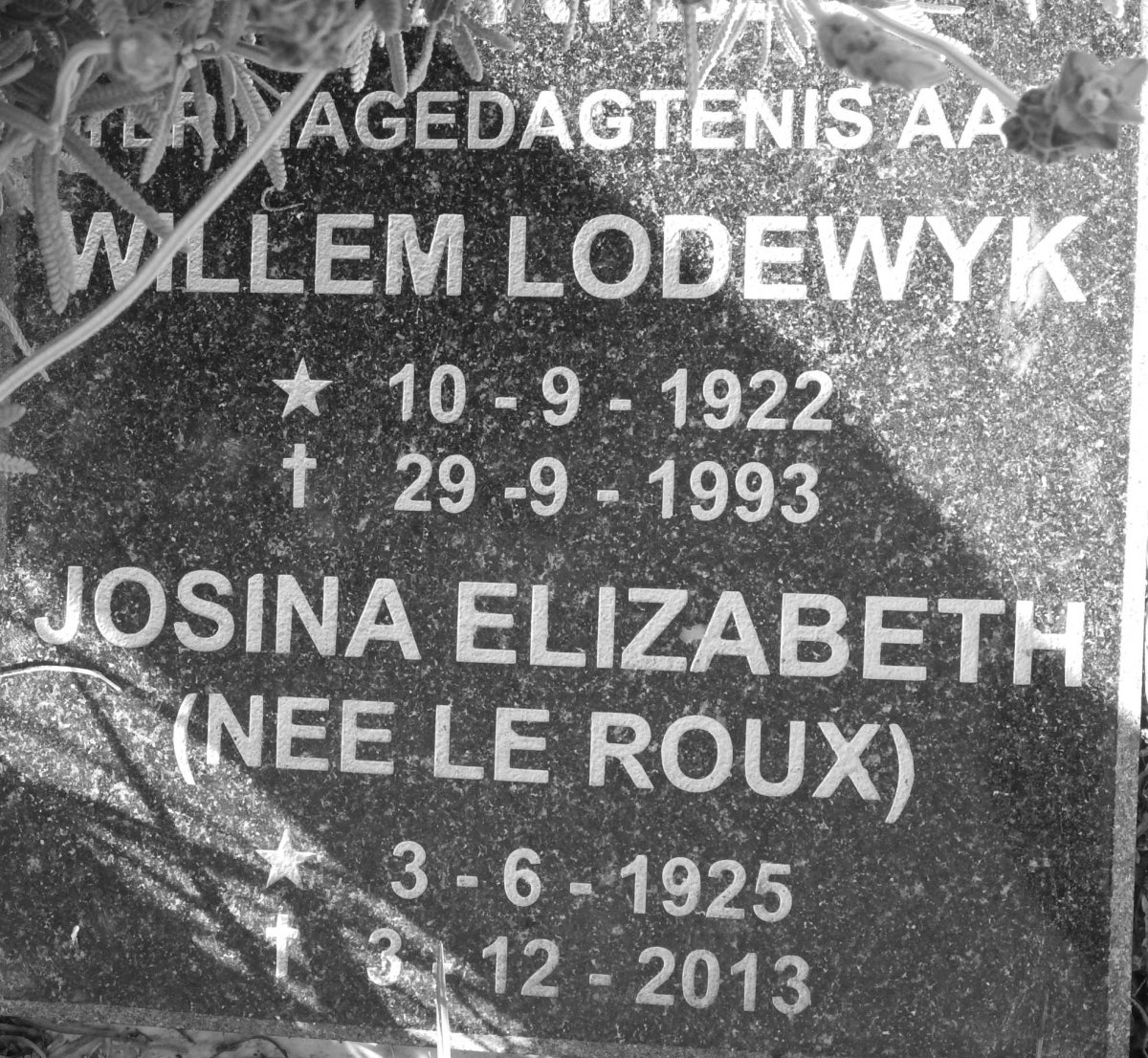 MORKEL Willem Lodewyk 1922-1993 &amp; Josina Elizabeth LE ROUX 1925-2013