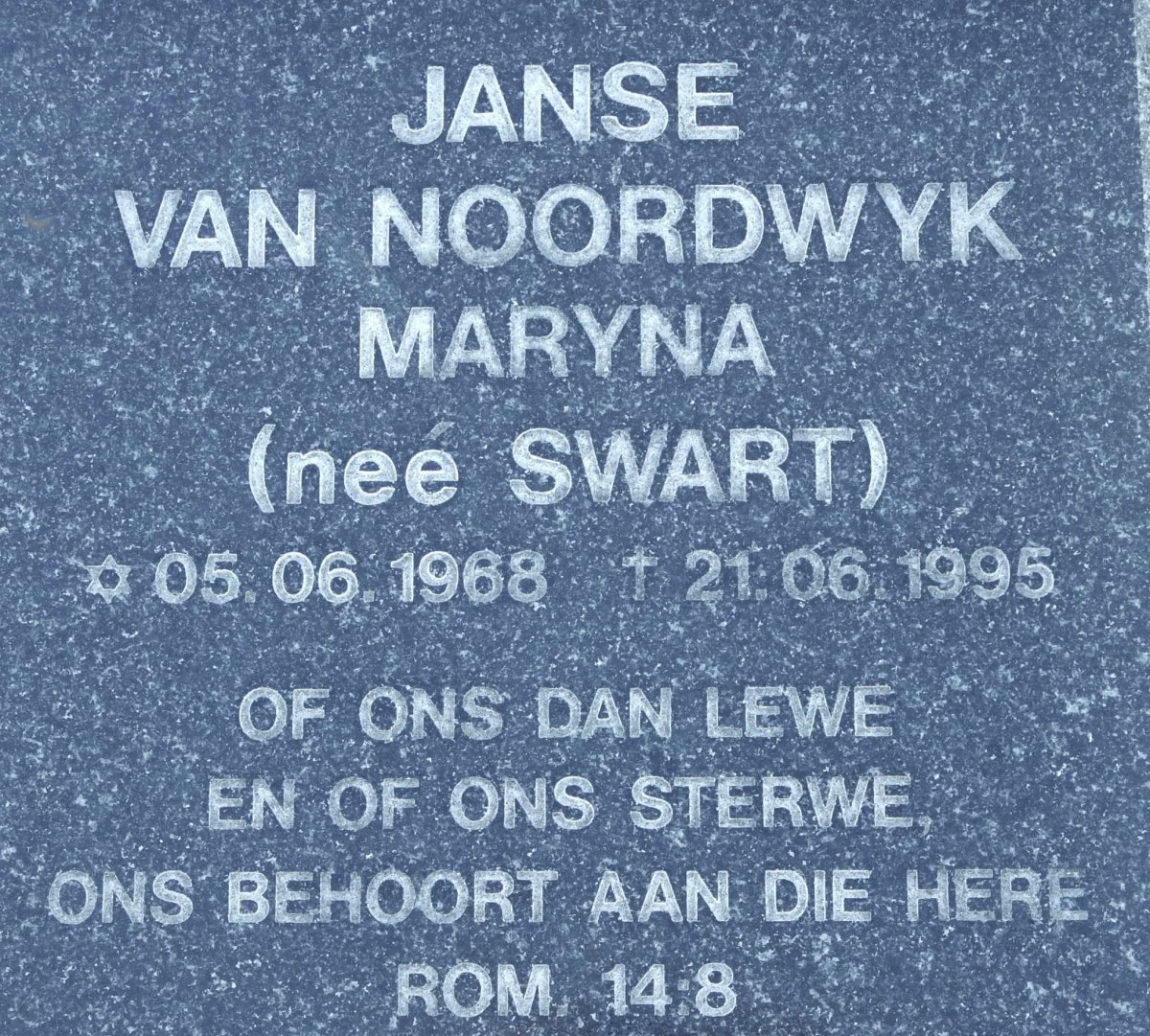 NOORDWYK Maryna, Janse van nee SWART 1968-1995