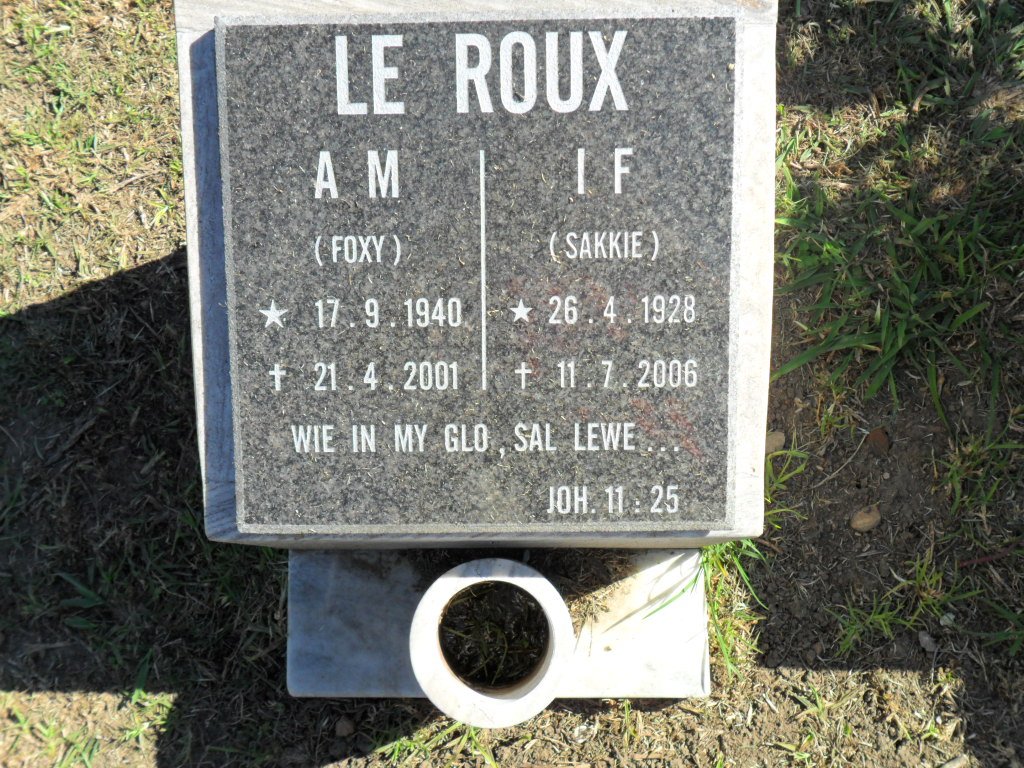 ROUX I.F., le 1928-2006 &amp; A.M. 1940-2001
