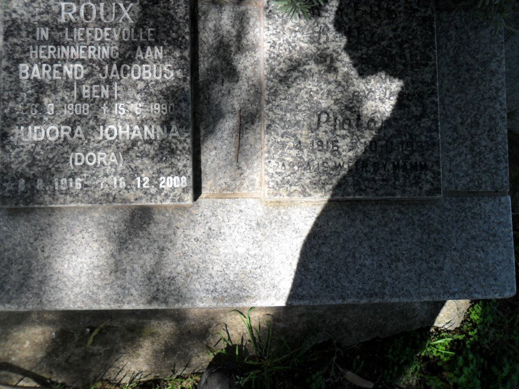 ROUX Barend Jacobus 1908-1990 &amp; Judora Johanna 1916-2008