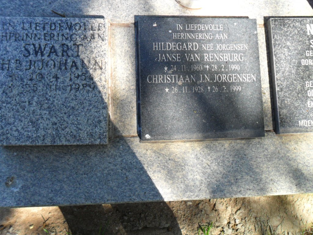 SWART Johann 1954-1989 :: JANSE VAN RENSBURG Hildegard nee JORGENSEN 1960-1990 :: JORGENSEN Christiaan J.N. 1928-1999