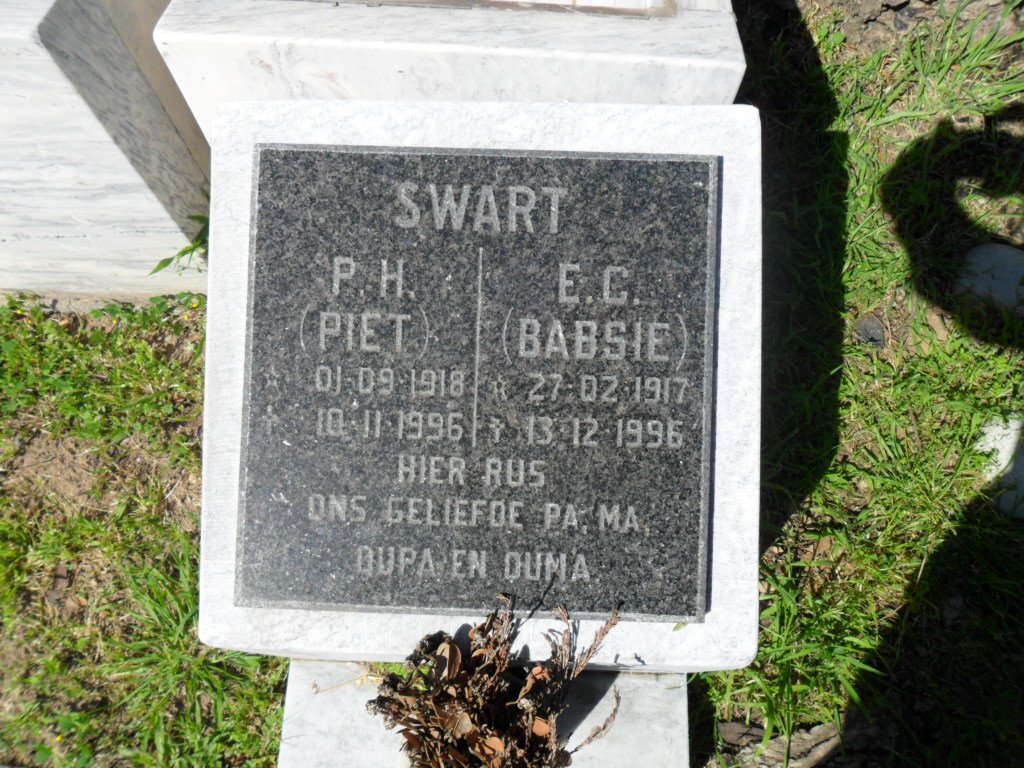 SWART P.H. 1918-1996 &amp; E.G. 1917-1996