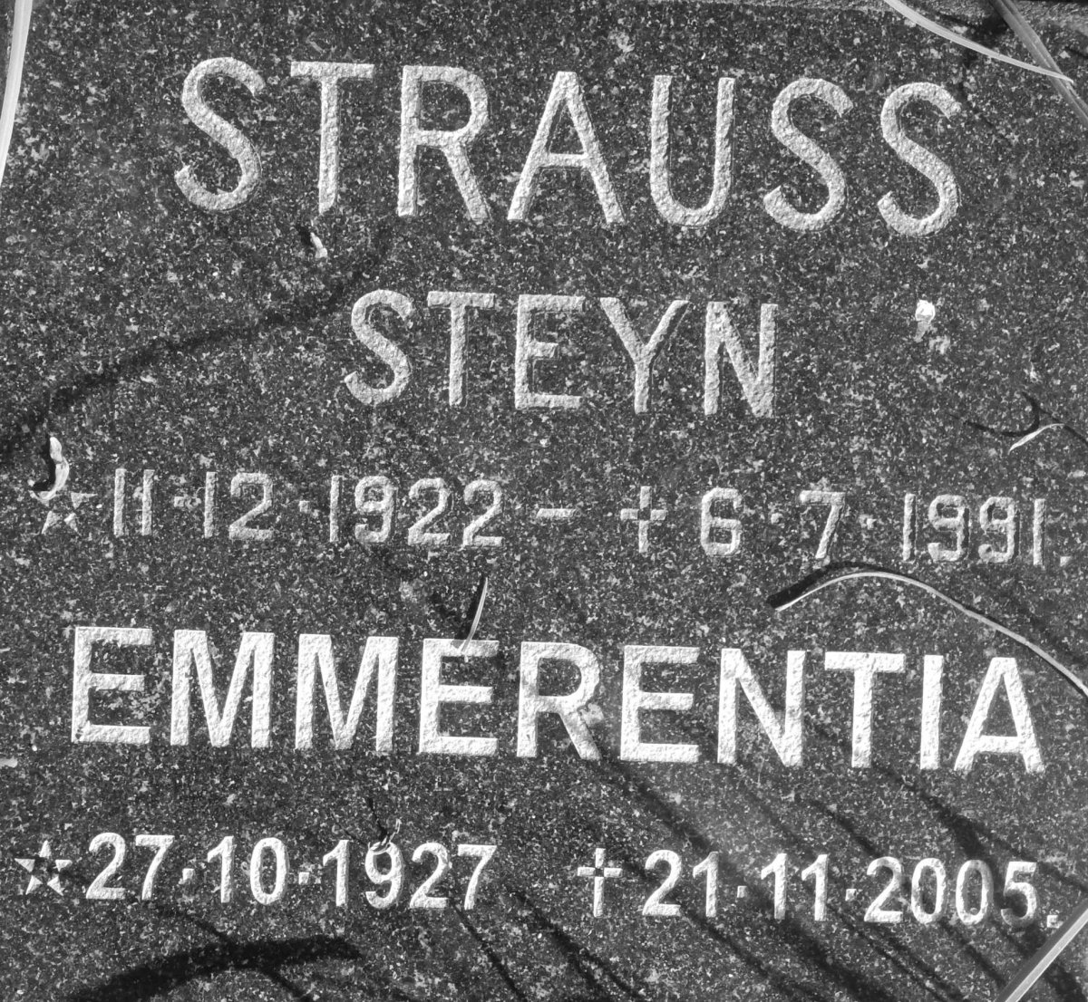 STRAUSS Steyn 1922-1991 &amp; Emmerentia 1927-2005
