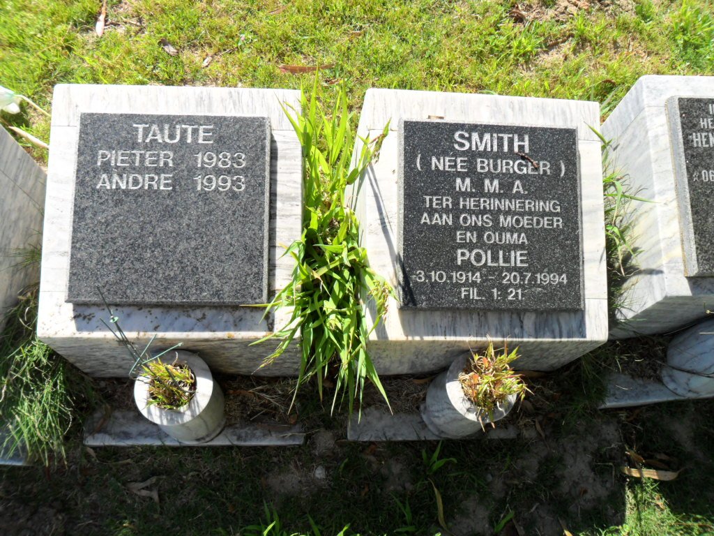 TAUTE Peter Andre 1983-1993 :: SMITH M.M.A. nee BURGER 1914-1994