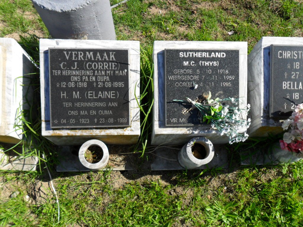 VERMAAK C.J. 1918-1995 &amp; H.M. 1923-1999 :: SUTHERLAND M.C. 1918-1995