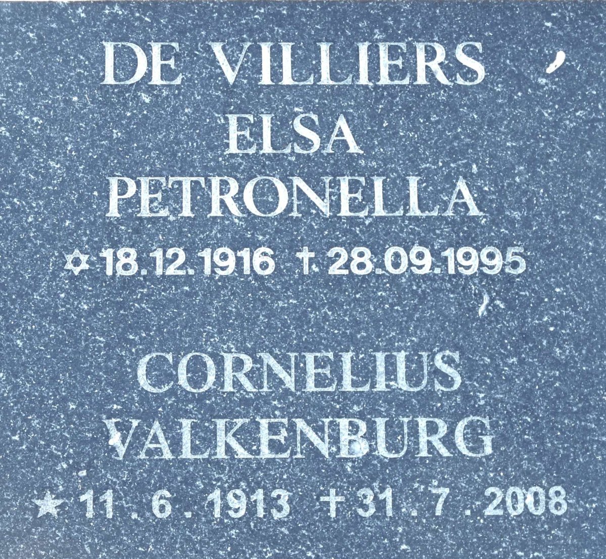 VILLIERS Cornelius Valkenburg, de 1913-2008 &amp; Elsa Petronella 1916-1995