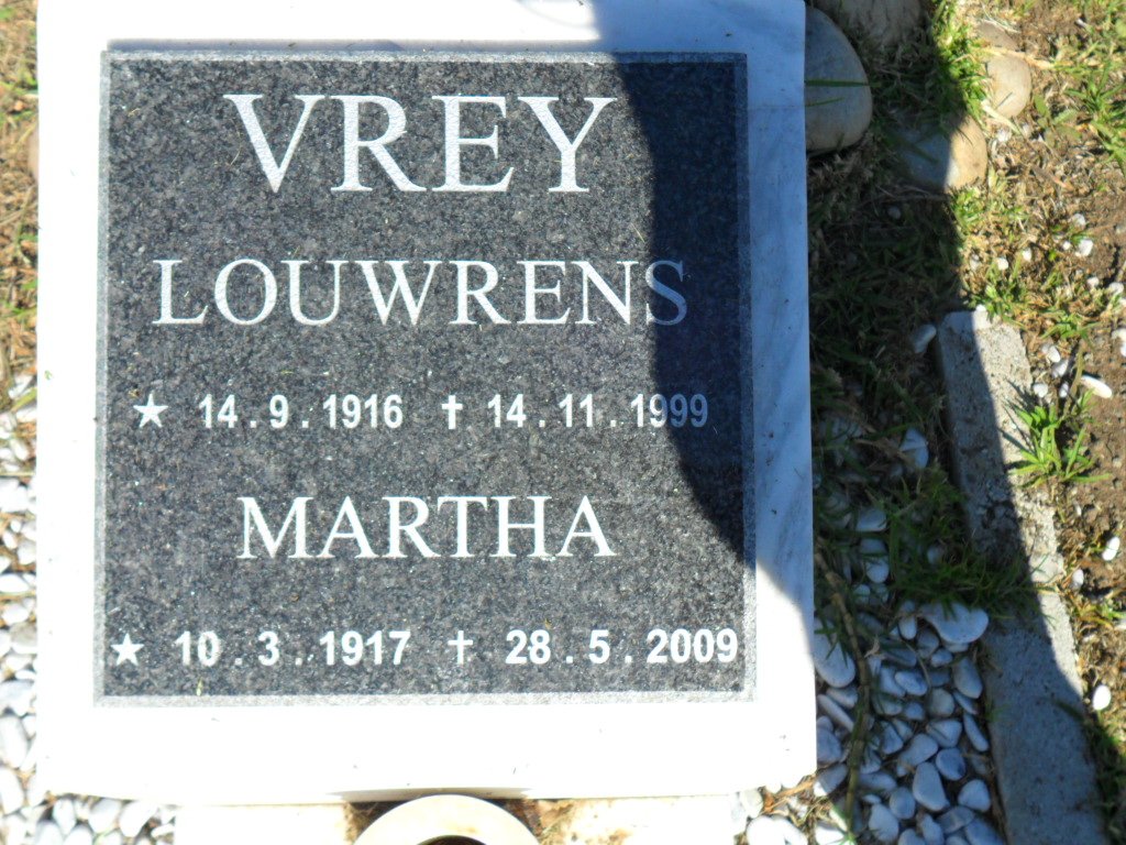 VREY Louwrens 1916-1999 &amp; Martha 1917-2009
