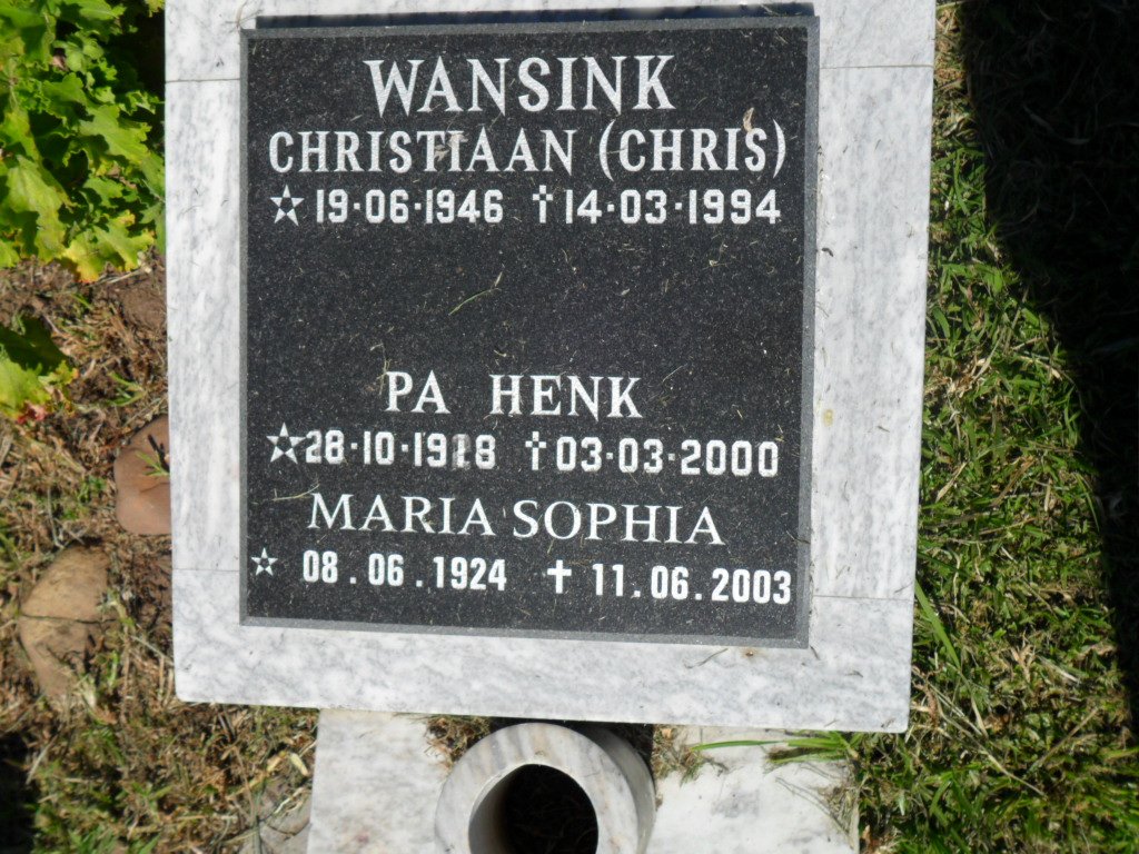 WANSINK Christiaan 1946-1994 :: WANSINK Henk 1918-2000 &amp; Maria Sophia 1924-2003