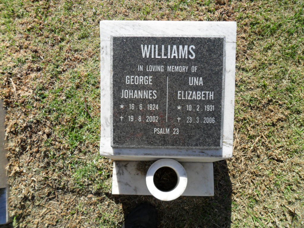 WILLIAMS George Johannes 1924-2002 &amp; Una Elizabeth 1931-2006