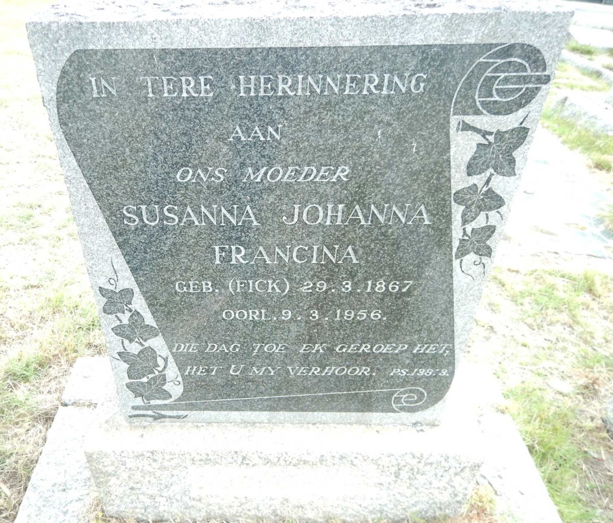 BOOYSEN Susanna Johanna Francina nee FICK 1867-1956