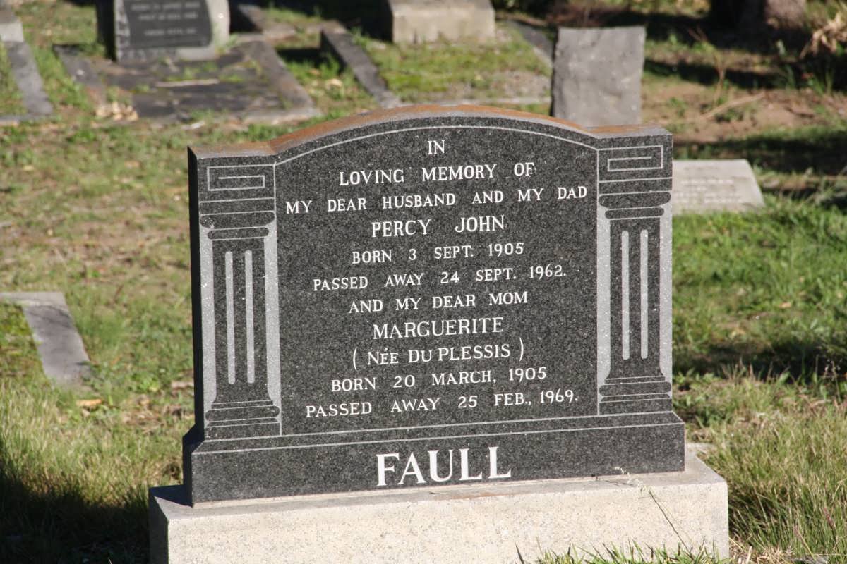 FAULL Percy John 1905-1962 &amp; Marguerite DU PLESSIS 1905-1969
