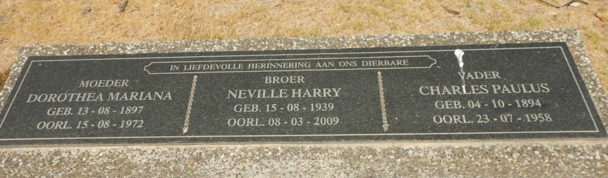 HAUPT Charles Paulus 1894-1958 &amp; Dorothea Mariana 1897-1972 :: HAUPT Neville Harry 1939-2009