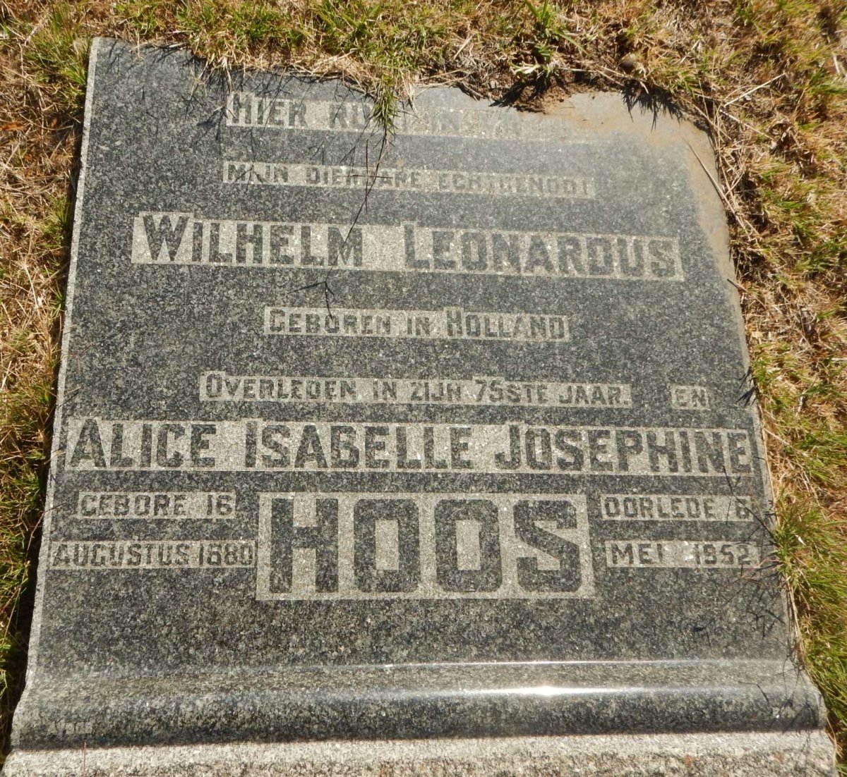 HOOS Wilhelm Leonardus  &amp; Alice Isabelle Josephine 1880-1952