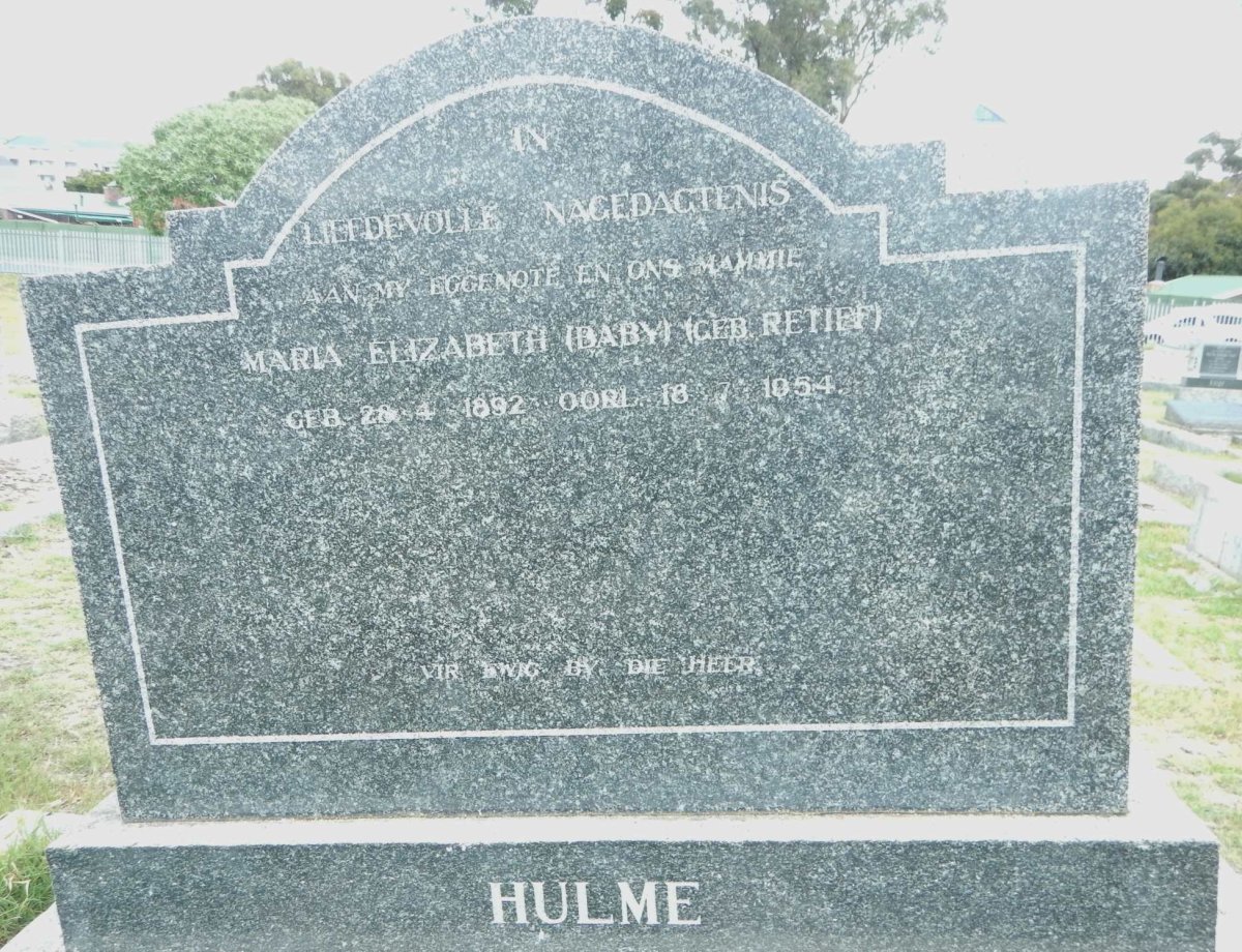 HULME Maria Elizabeth nee RETIEF 1892-1954
