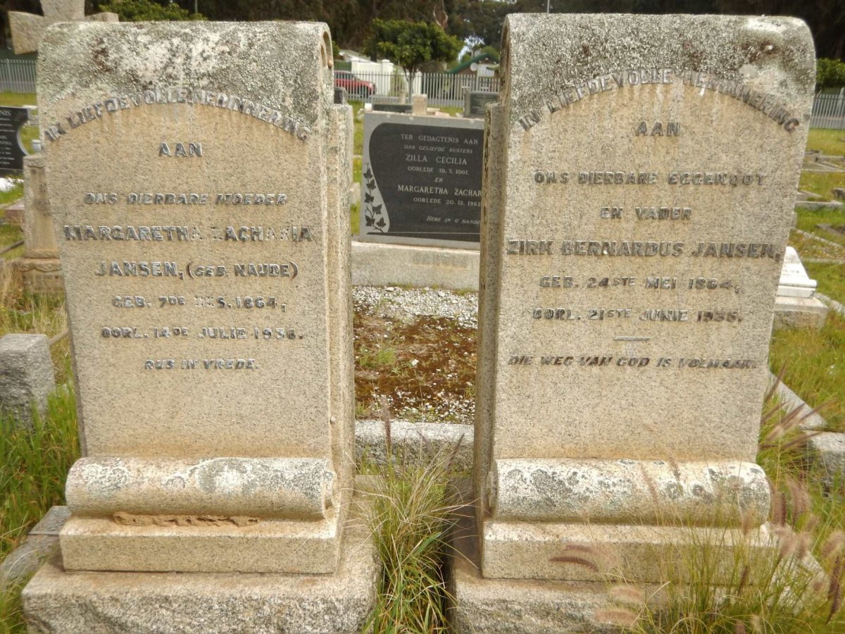 JANSEN Zirk Bernardus 1864-1935 &amp; Margaretha Zacharia NAUDE 1864-1936