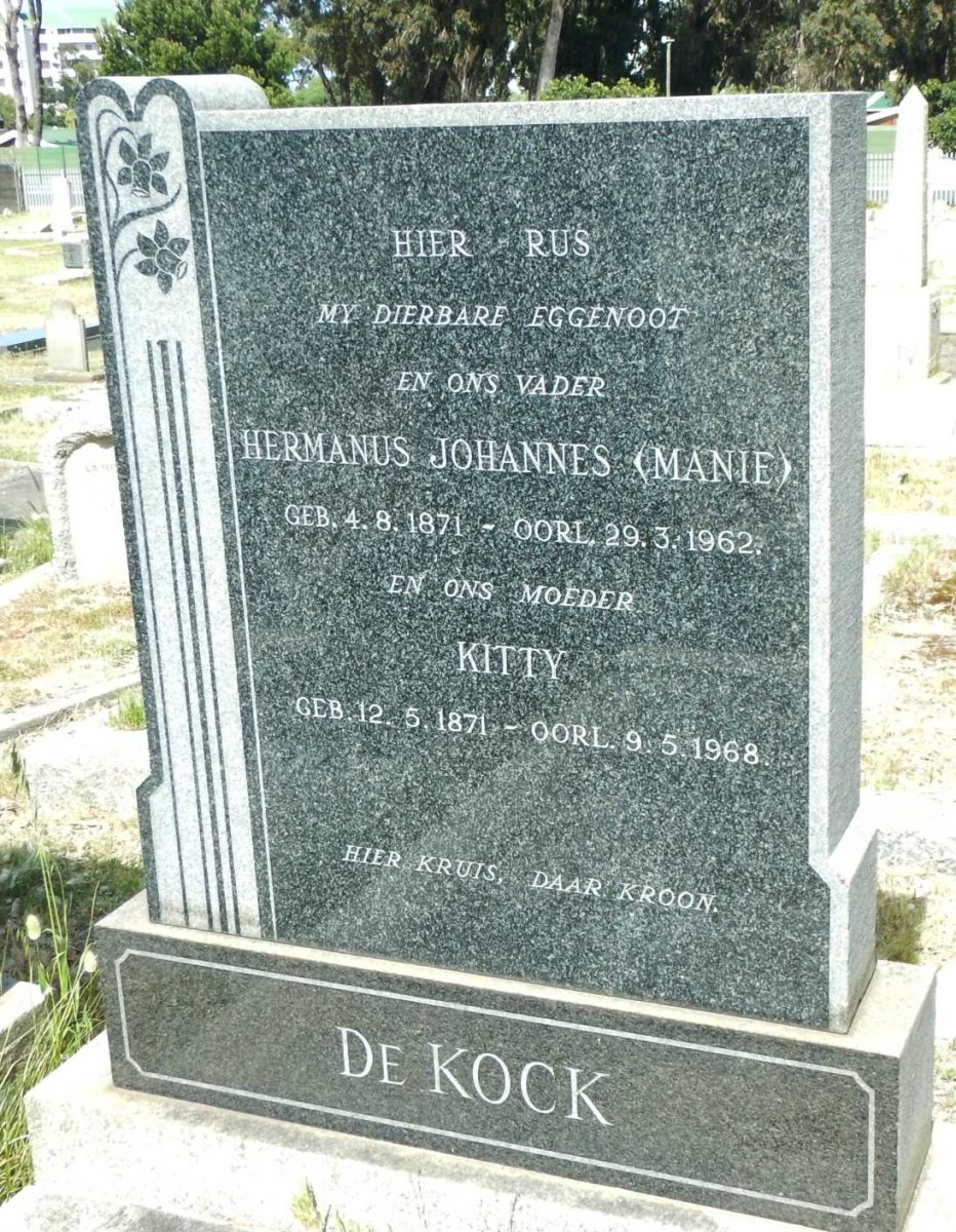 KOCK Hermanus Johannes, de 1971-1962 &amp; Kitty 1871-1968