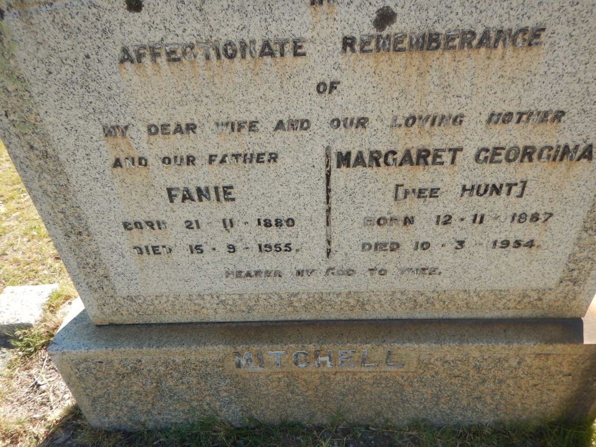 MITCHELL Fanie 1880-1955 &amp; Margaret Georgina HUNT 1887-1954