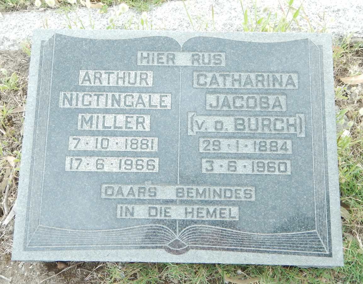 MILLER Arthur Nigtingale 1881-1966 &amp; Catharina Jacoba V.D. BURGH 1884-1960