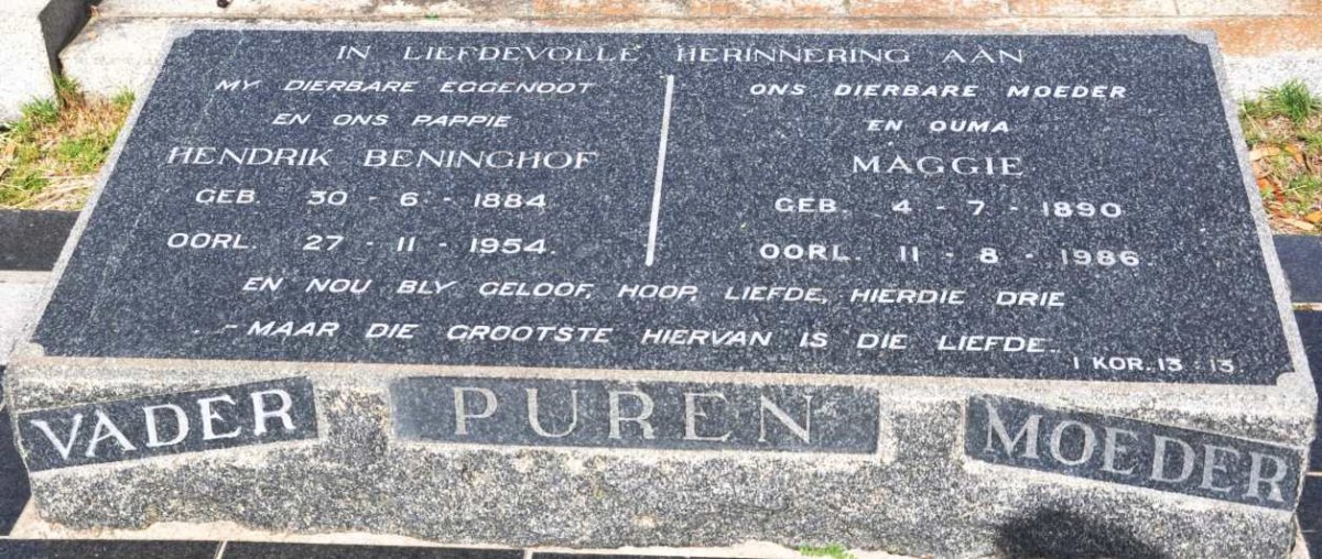 PUREN Hendrik Beninghof 1884-1954 &amp; Maggie 1890-1986