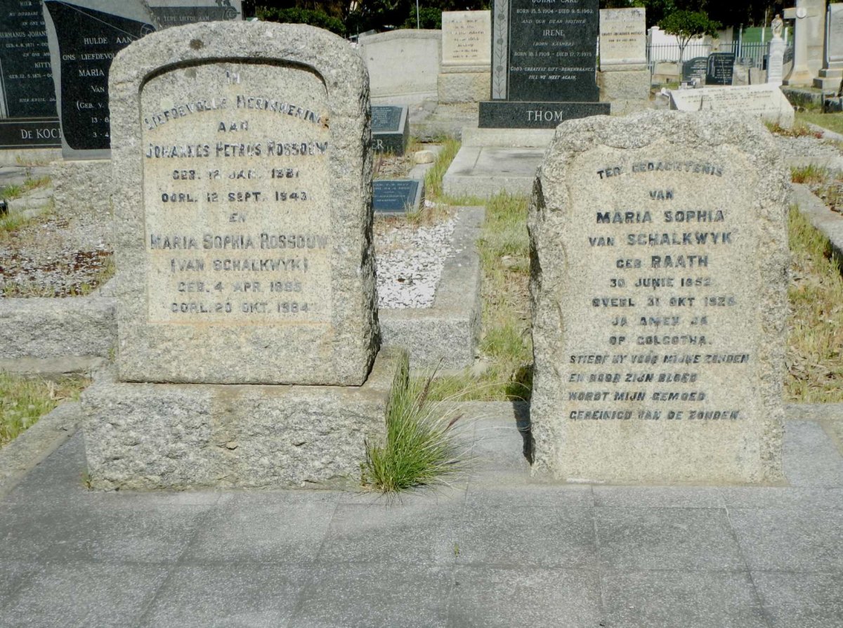 ROSSOUW Johannes Petrus 1881-1943 &amp; Maria Sophia VAN SCHALKWYK 1885-1984 :: VAN SCHALKWYK Maria Sophia nee RAATH 1852-1928