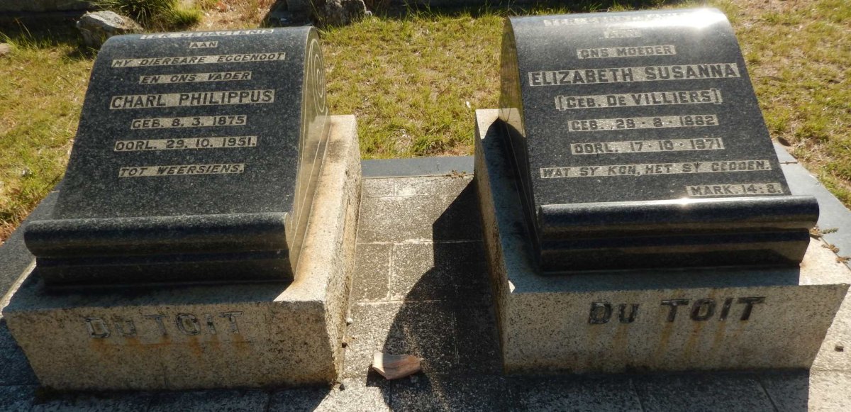 TOIT Charl Philippus, du 1875-1951 &amp; Elizabeth Susanna De VILLIERS 1882-1971