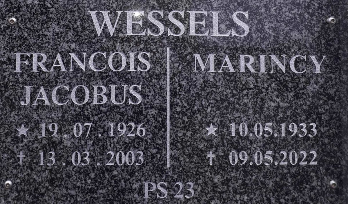 WESSELS Francois Jacobus 1926-2003 &amp; Marincy 1933-2022