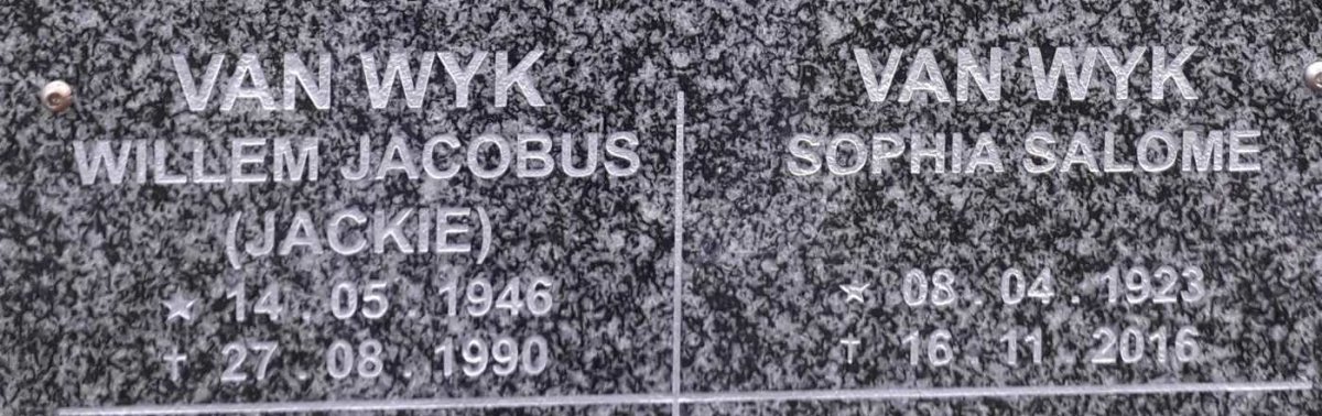 WYK Willem Jacobus, van 1946-1990 &amp; Sophia Salome 1923-2016
