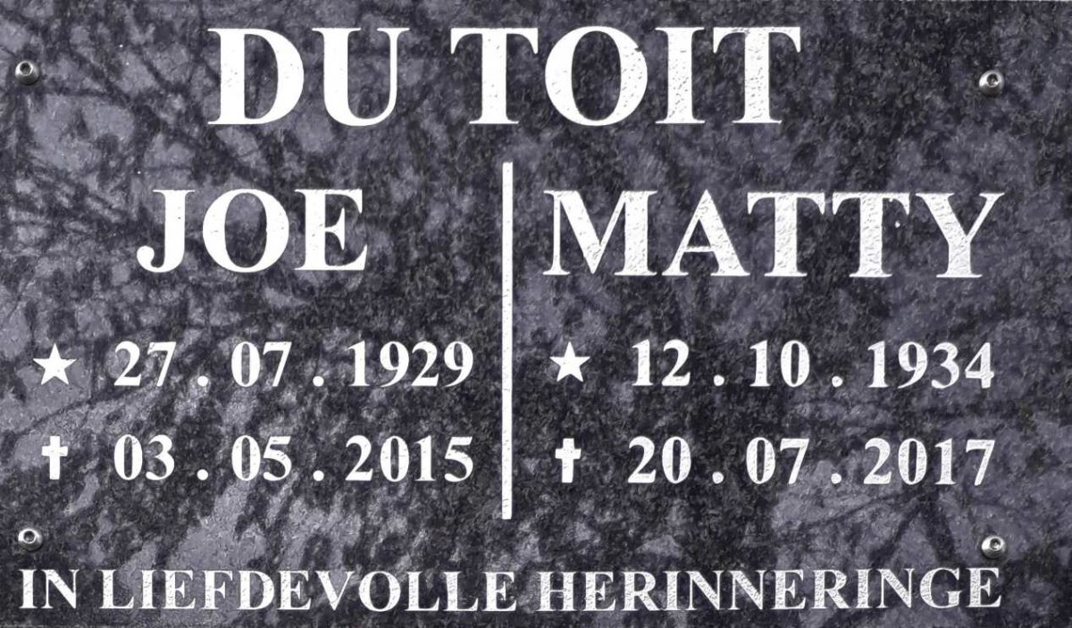 TOIT Joe, du 1929-2015 &amp; Matty 1934-2017