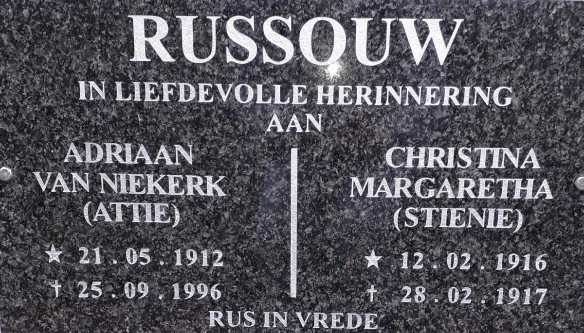 RUSSOUW Adriaan van Niekerk 1912-1996 &amp; Christina Margaretha 1916-1917